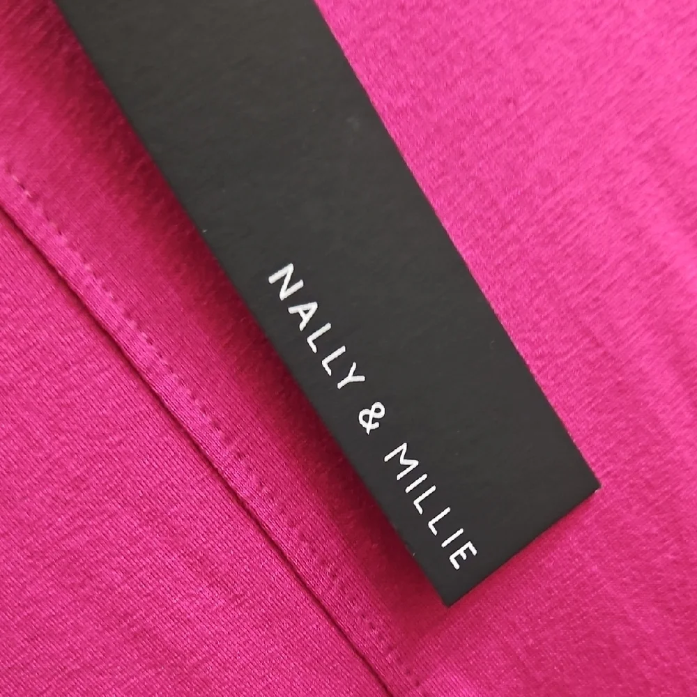 Nally & Millie Magenta Cold Shoulder Draped Dolman Sleeve Tunic Top Size M - Picture 6 of 10